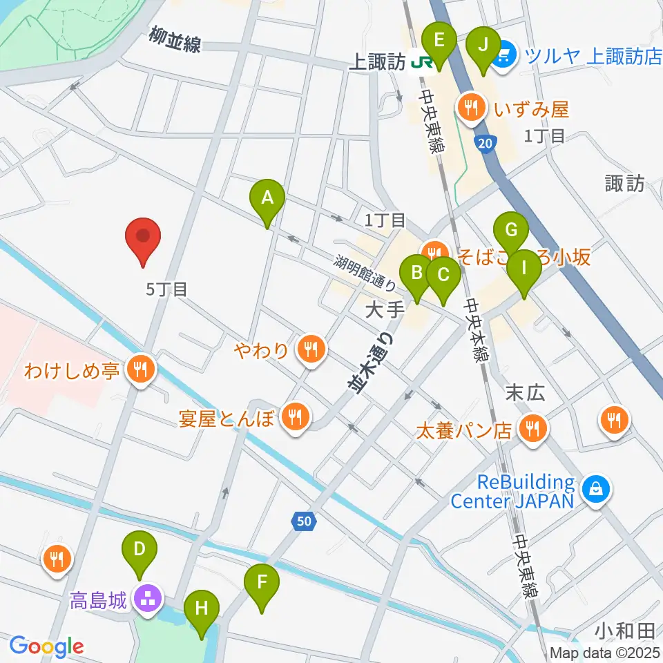 諏訪市文化センター周辺のカフェ一覧地図