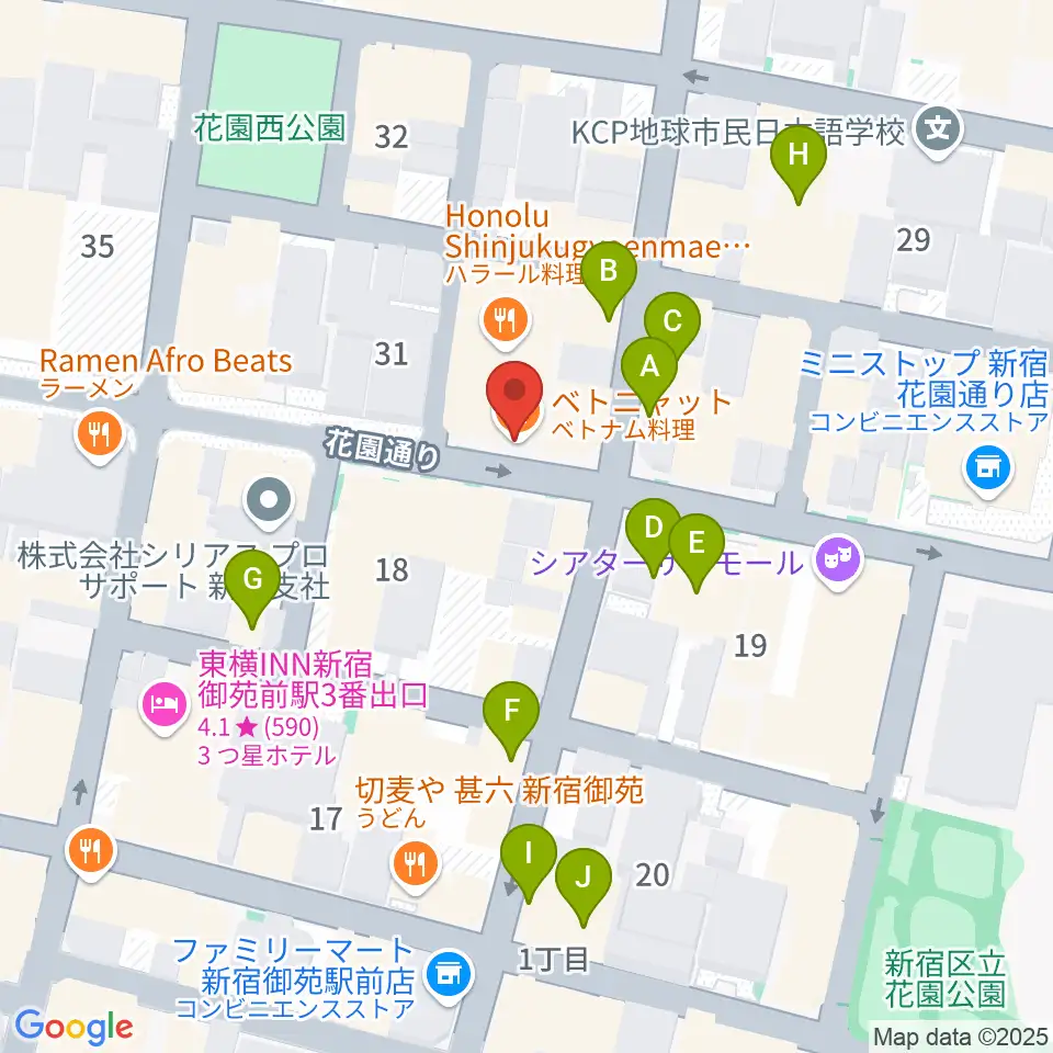 新宿御苑Only Yesterday周辺のカフェ一覧地図