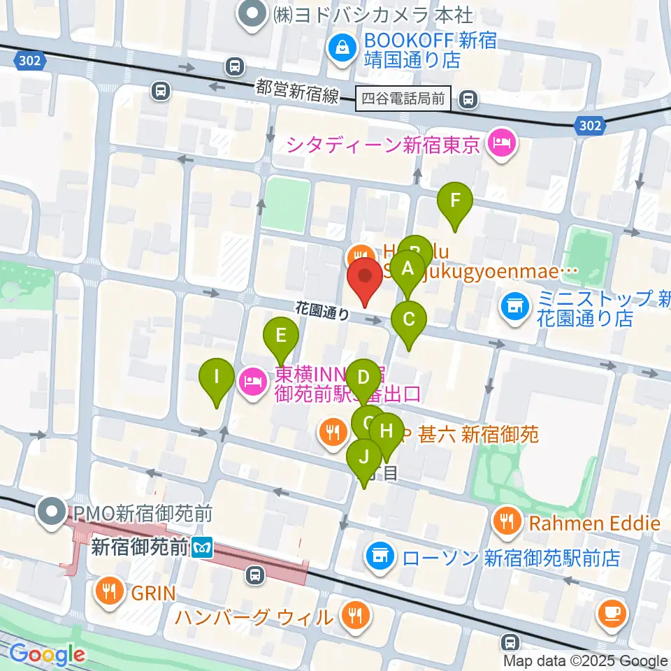 新宿御苑Only Yesterday周辺のカフェ一覧地図