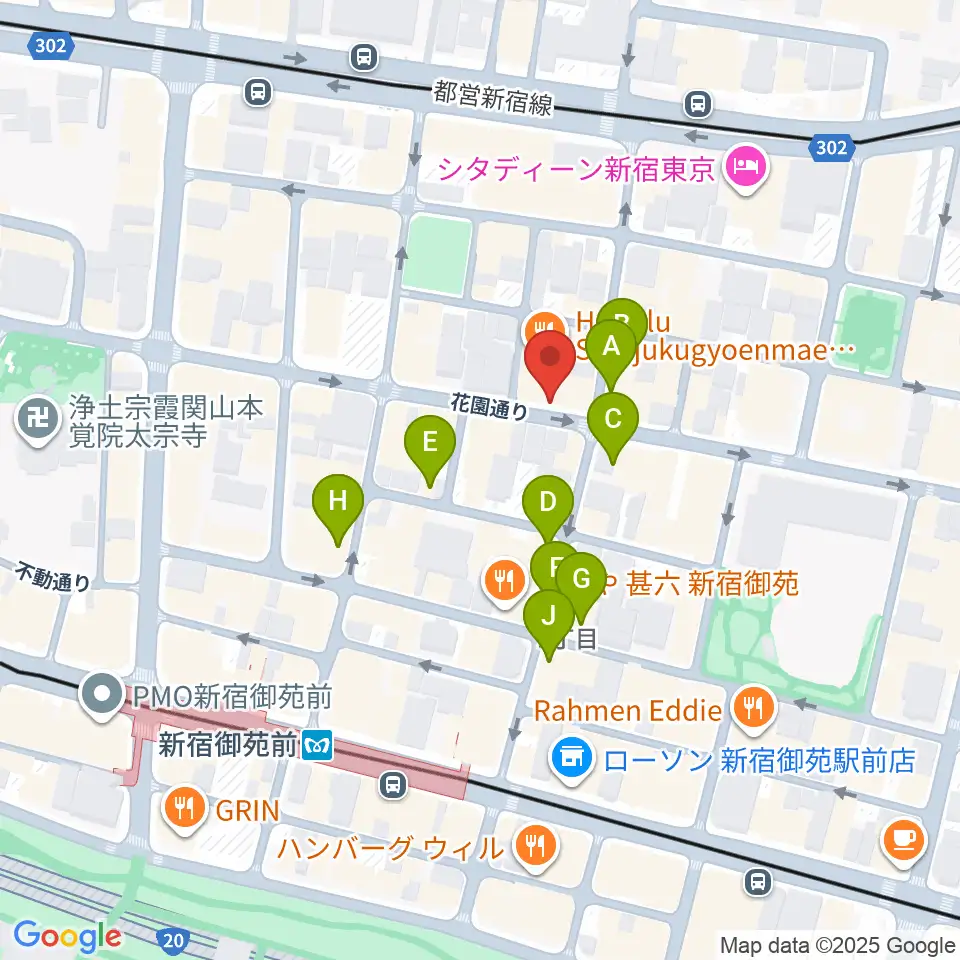 新宿御苑Only Yesterday周辺のカフェ一覧地図