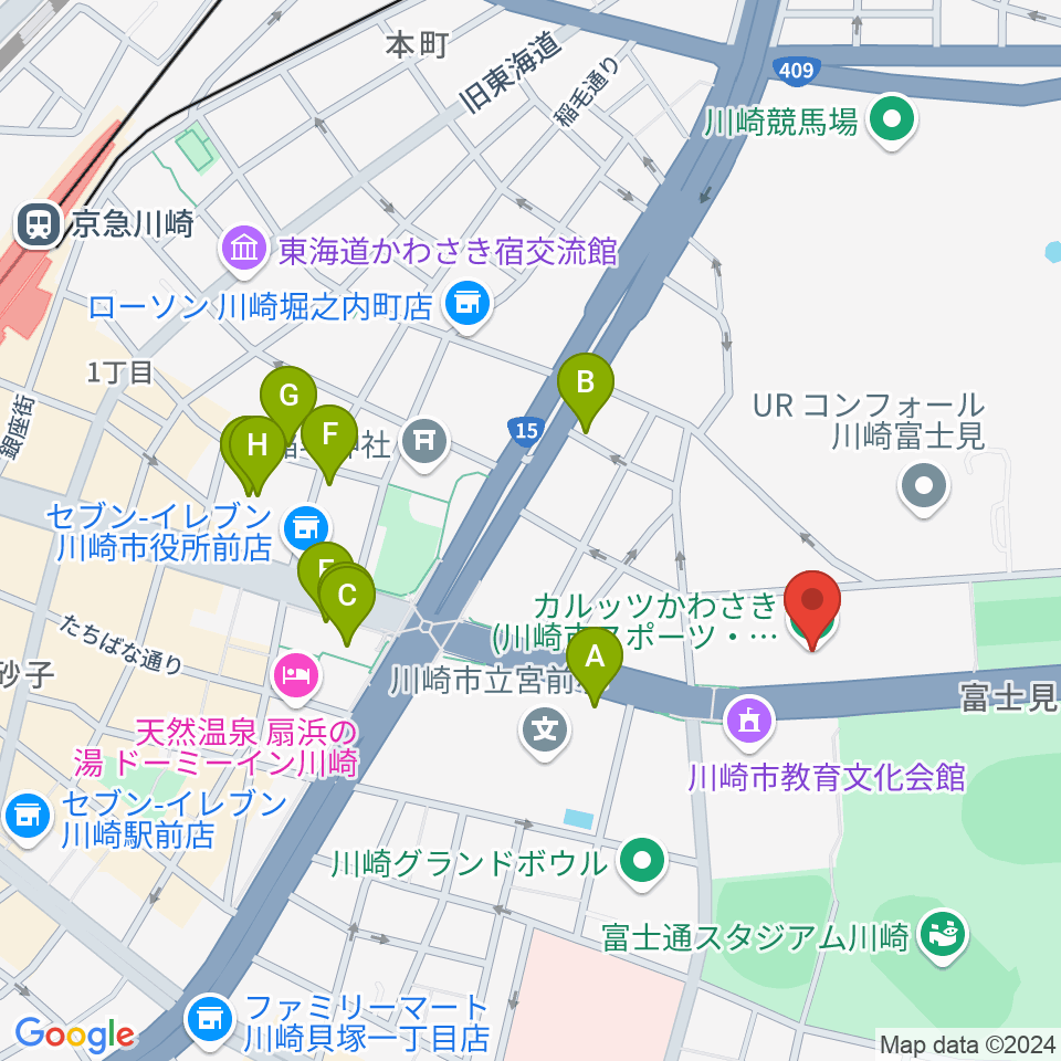 カルッツかわさき スポーツ周辺のカフェ一覧地図