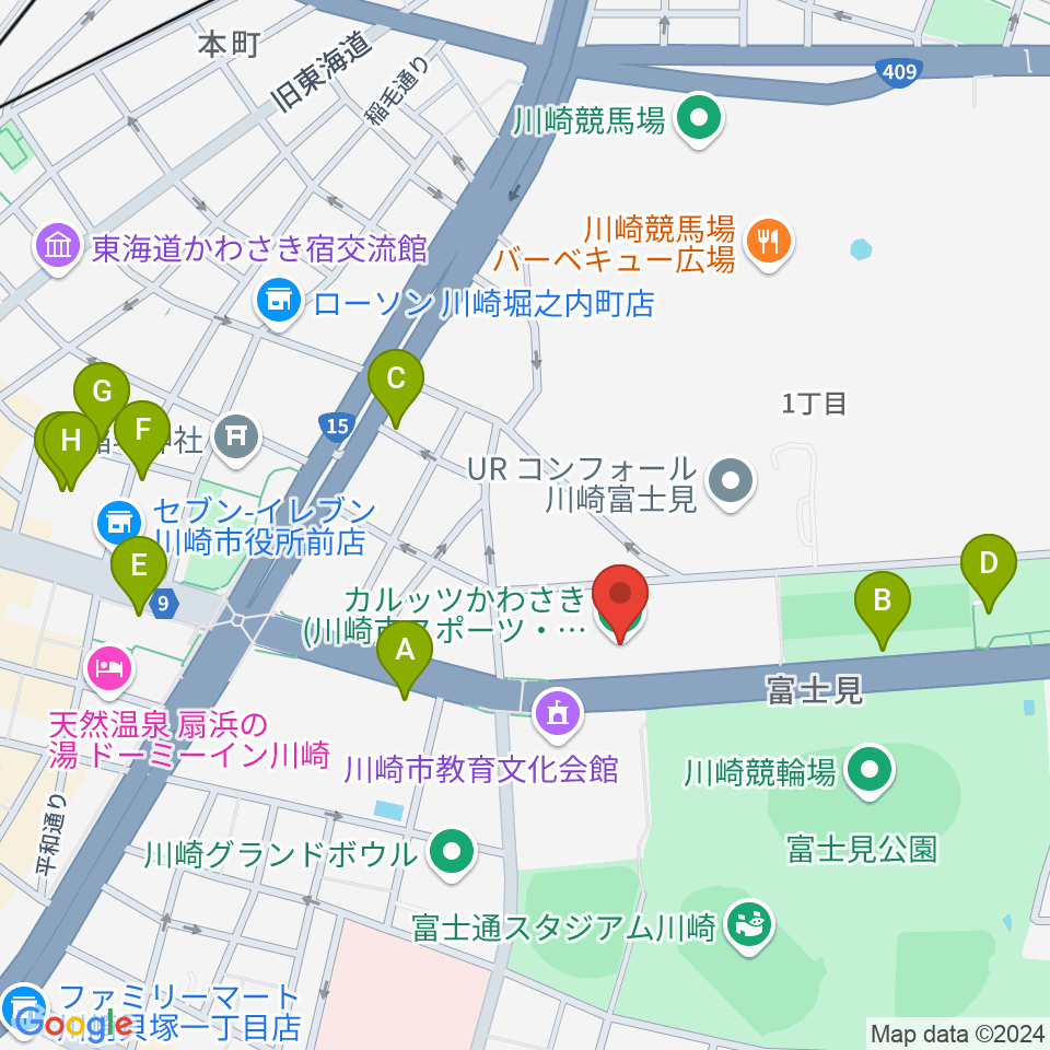 カルッツかわさき スポーツ周辺のカフェ一覧地図