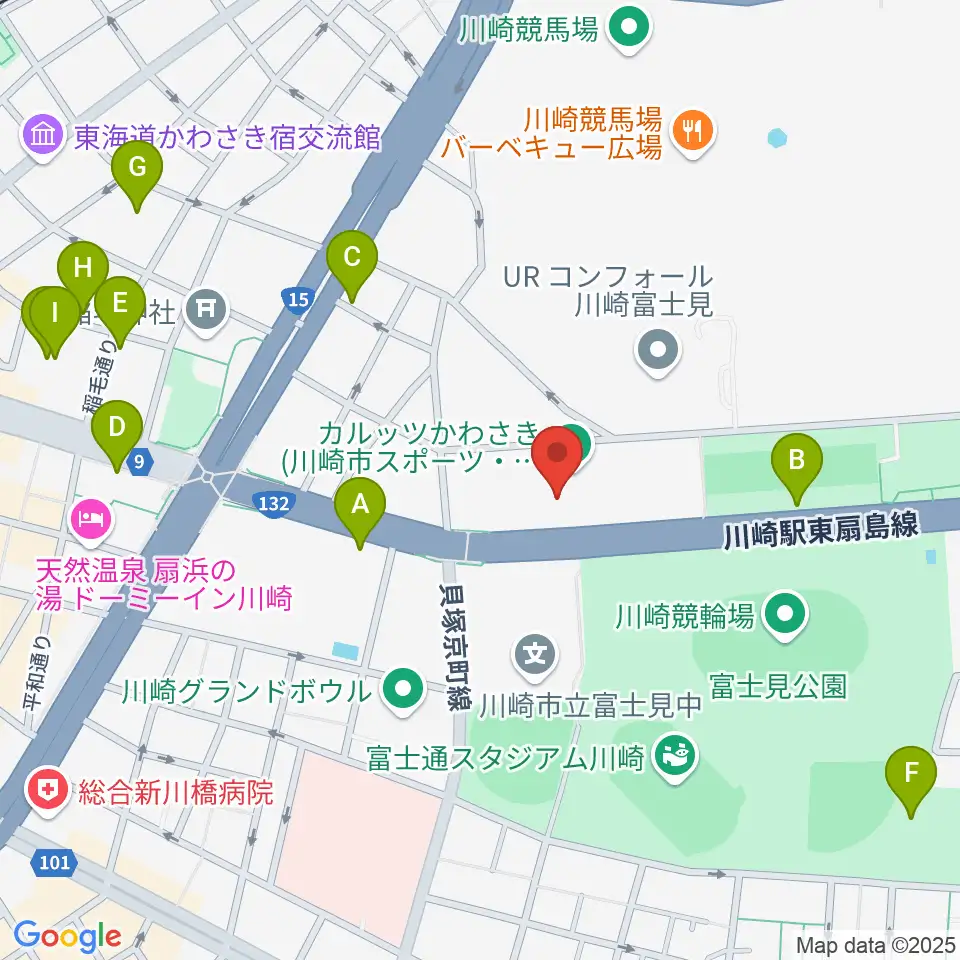 カルッツかわさき スポーツ周辺のカフェ一覧地図