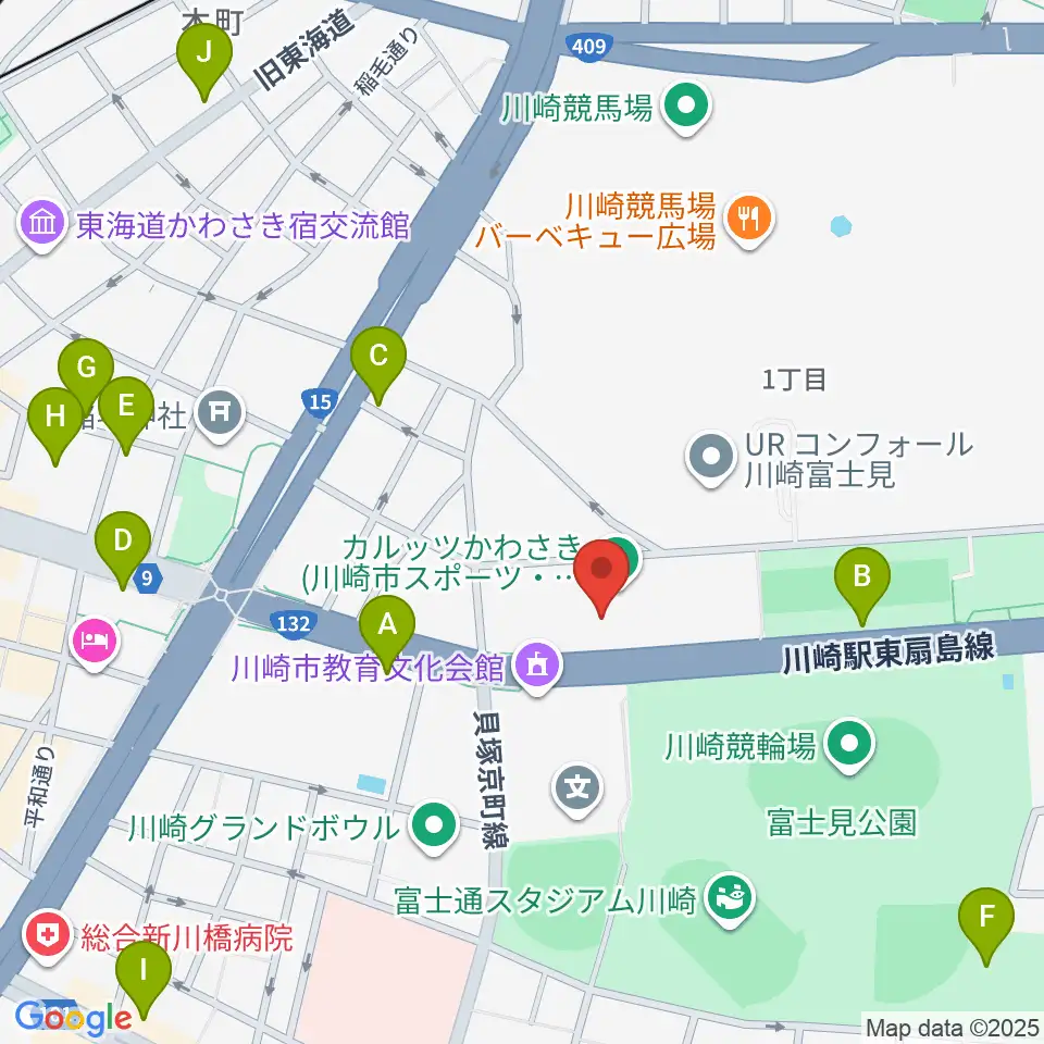カルッツかわさき スポーツ周辺のカフェ一覧地図