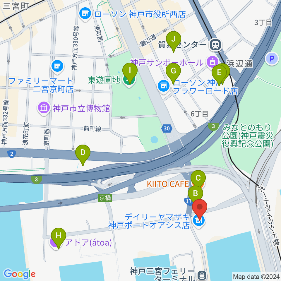 神戸ポートオアシス周辺のカフェ一覧地図