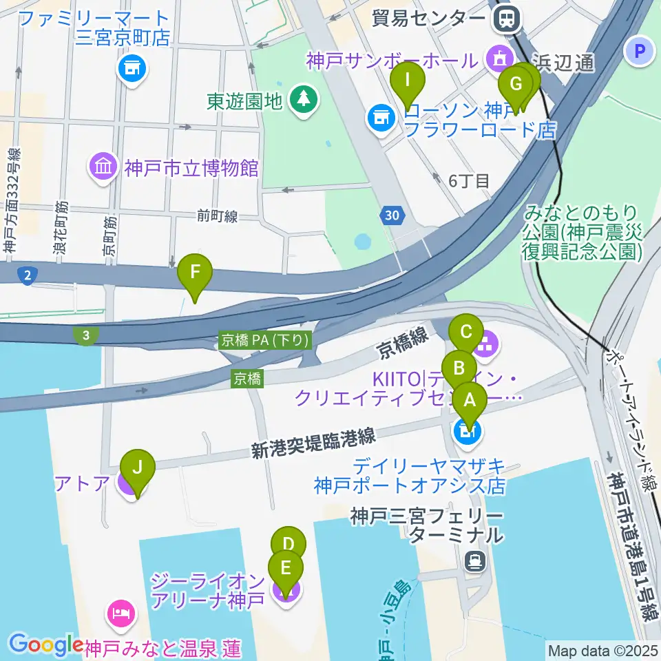 神戸ポートオアシス周辺のカフェ一覧地図