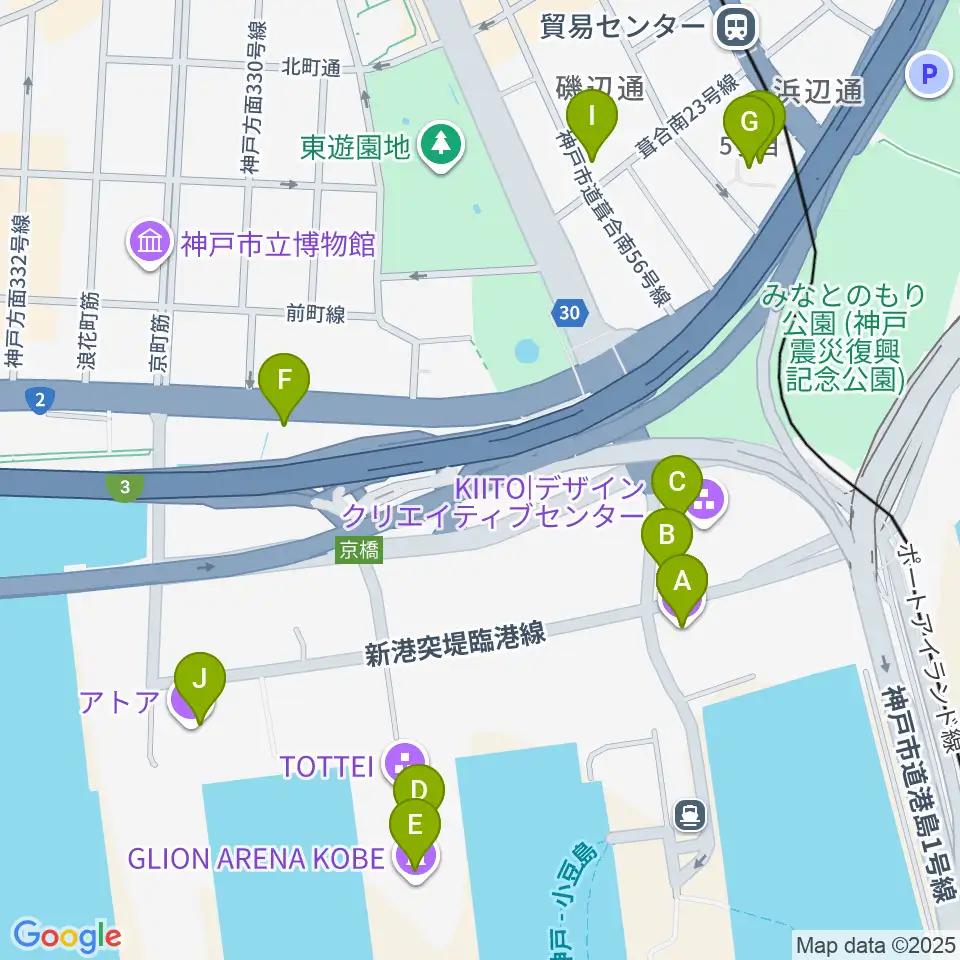 神戸ポートオアシス周辺のカフェ一覧地図