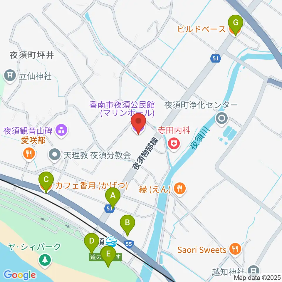 夜須中央公民館マリンホール周辺のカフェ一覧地図