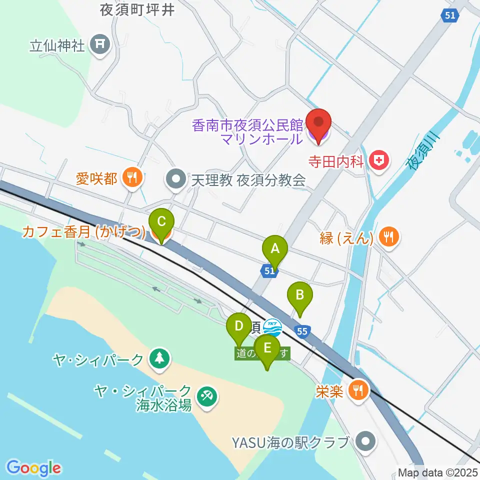 夜須中央公民館マリンホール周辺のカフェ一覧地図