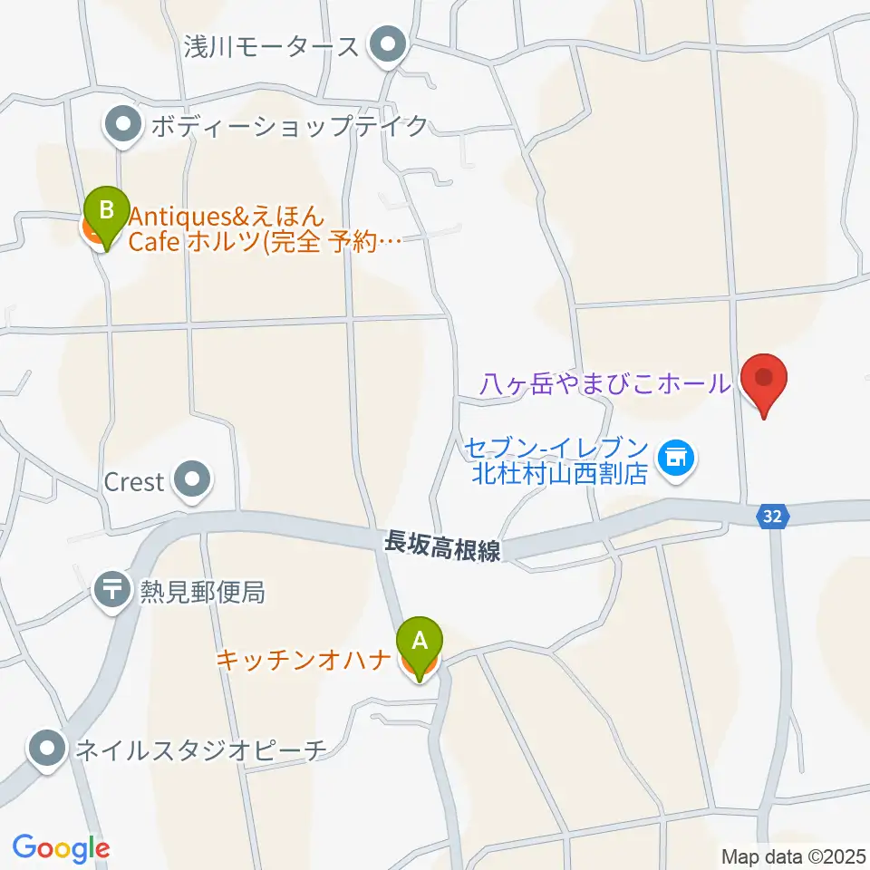 八ヶ岳やまびこホール周辺のカフェ一覧地図