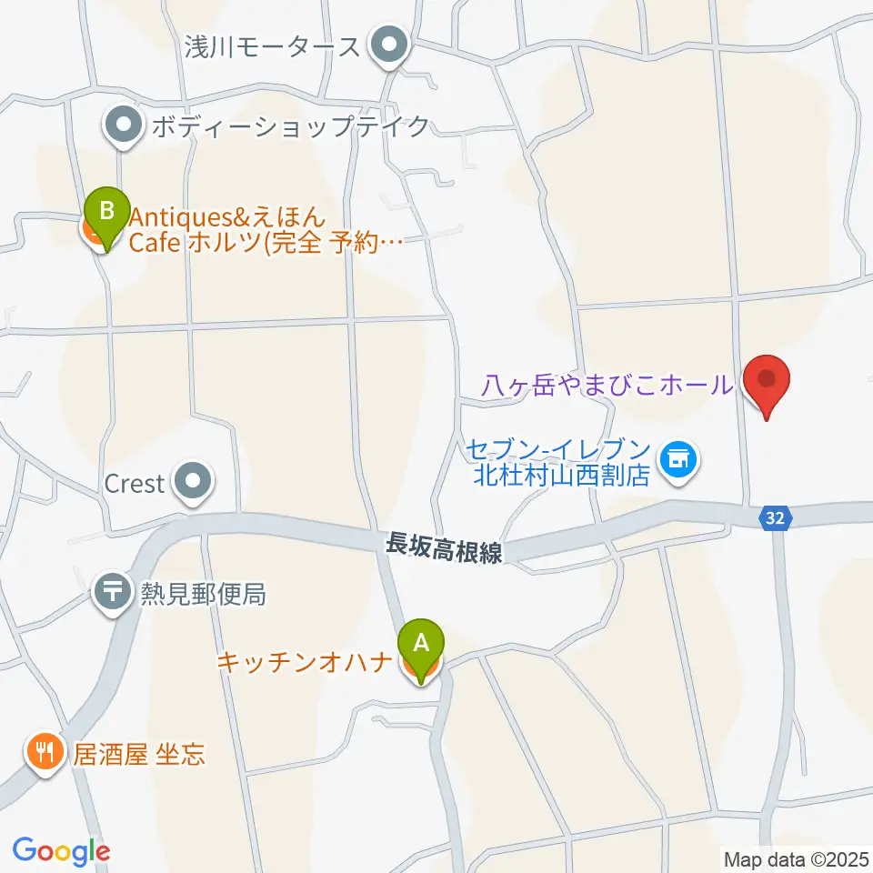 八ヶ岳やまびこホール周辺のカフェ一覧地図