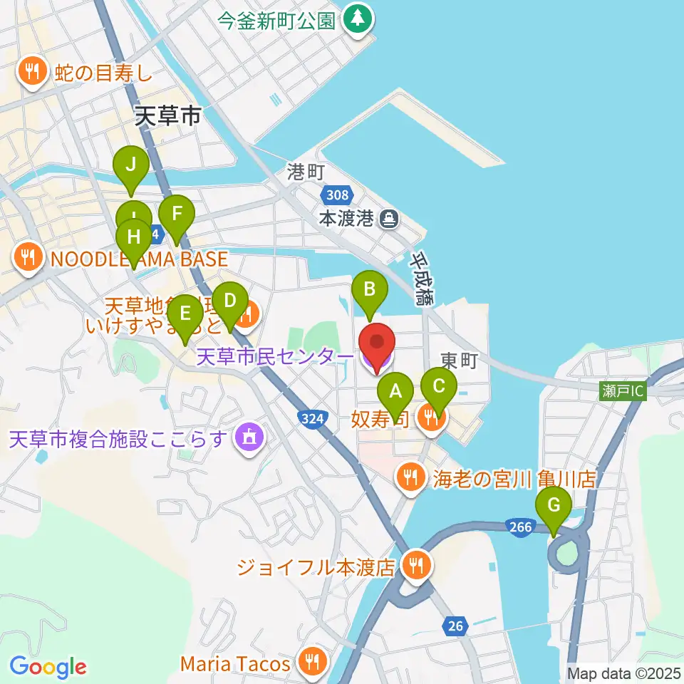 天草市民センター周辺のカフェ一覧地図