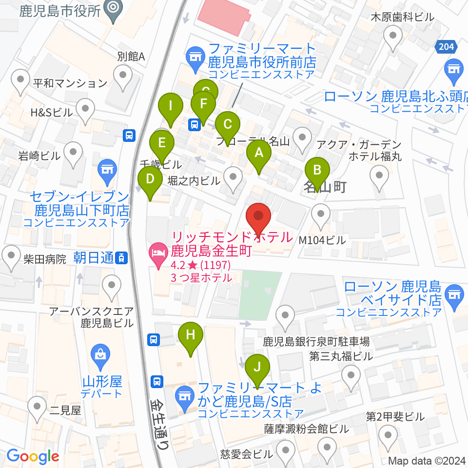鹿児島県産業会館周辺のカフェ一覧地図