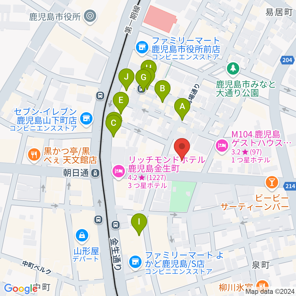 鹿児島県産業会館周辺のカフェ一覧地図