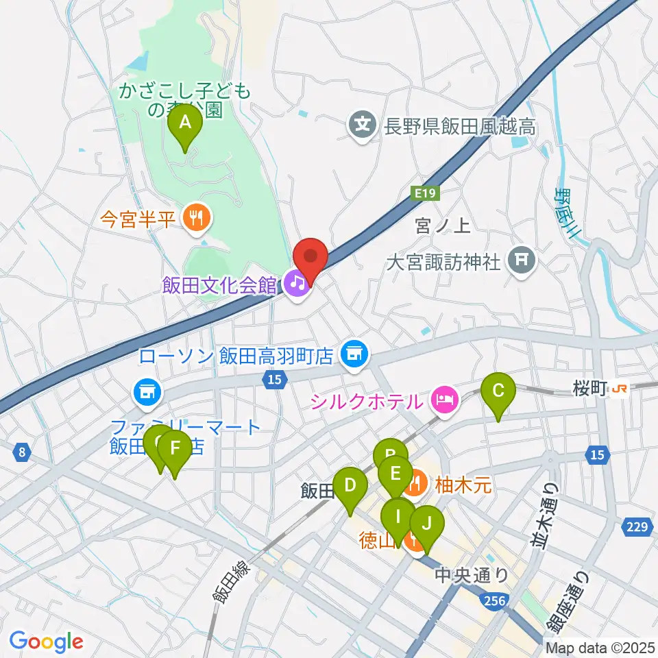 飯田人形劇場周辺のカフェ一覧地図