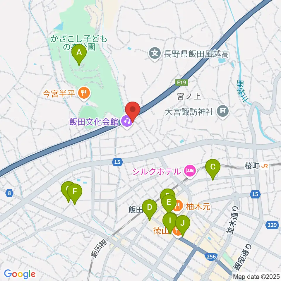 飯田人形劇場周辺のカフェ一覧地図