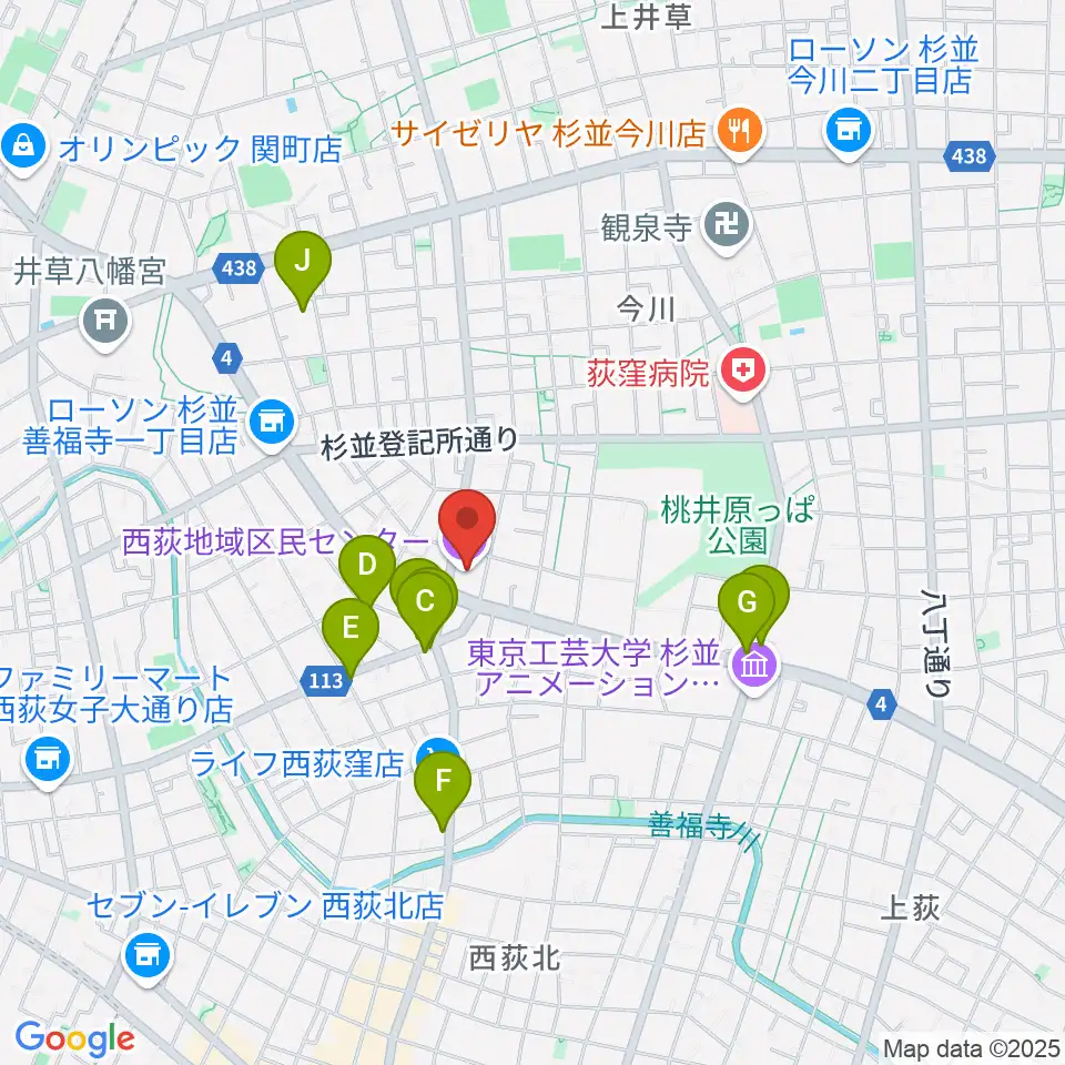 西荻地域区民センター周辺のカフェ一覧地図
