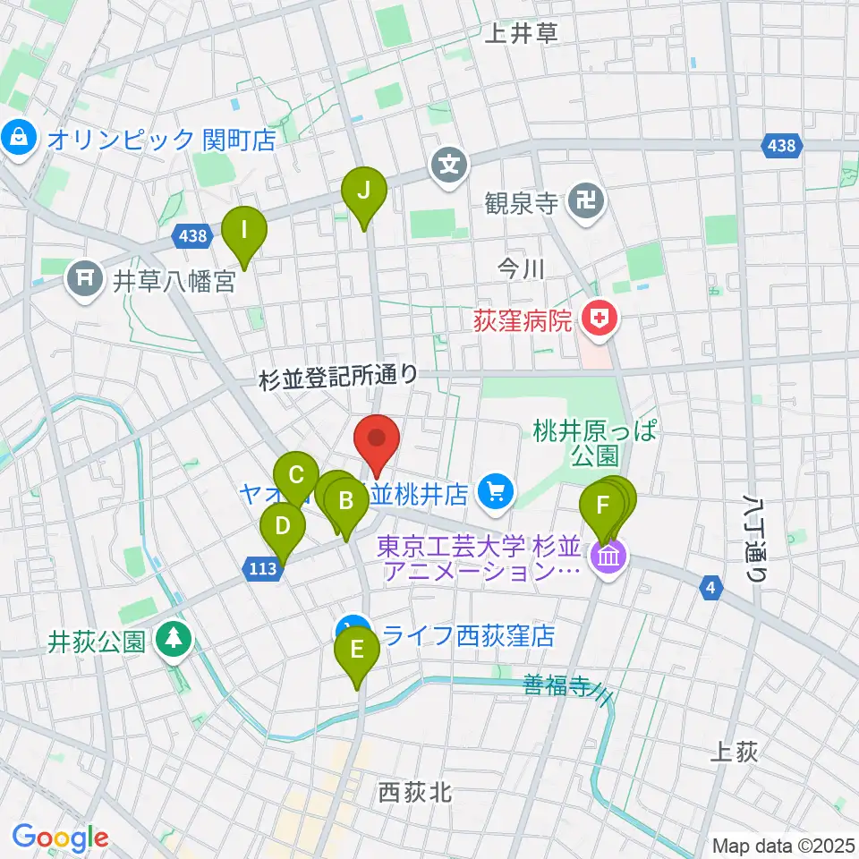 西荻地域区民センター周辺のカフェ一覧地図
