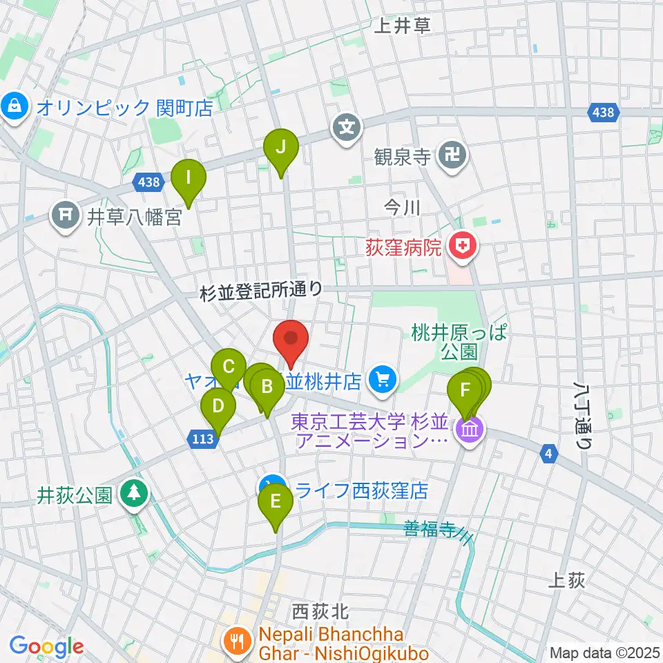 西荻地域区民センター周辺のカフェ一覧地図