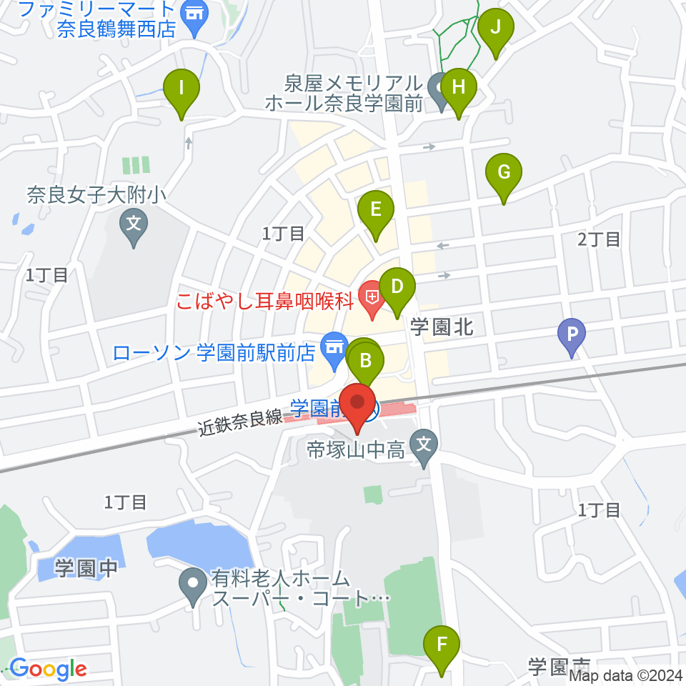 学園前ホール周辺のカフェ一覧地図