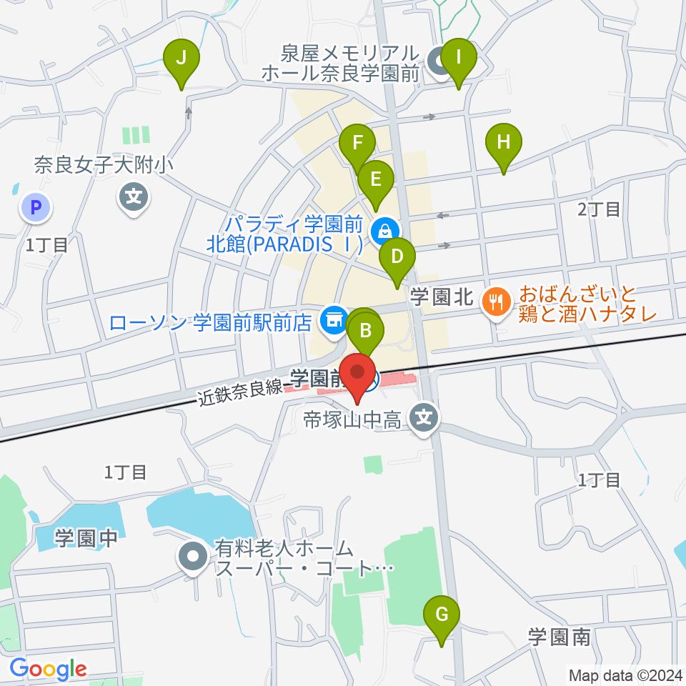 学園前ホール周辺のカフェ一覧地図