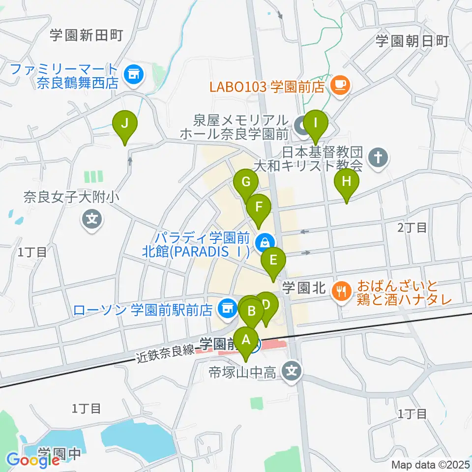 学園前ホール周辺のカフェ一覧地図