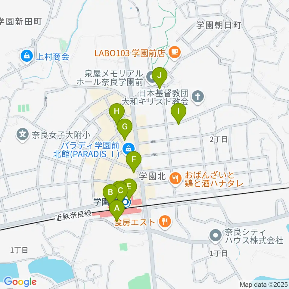 学園前ホール周辺のカフェ一覧地図