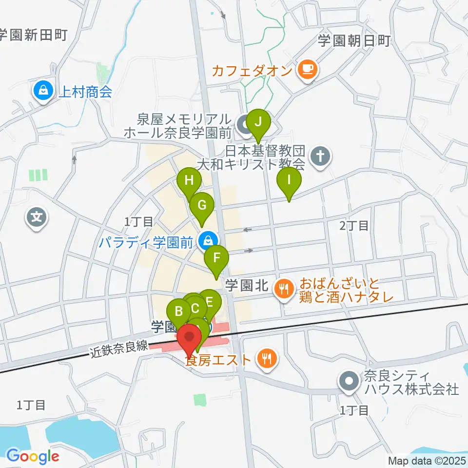 学園前ホール周辺のカフェ一覧地図