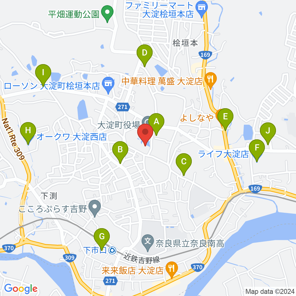 大淀町文化会館周辺のカフェ一覧地図