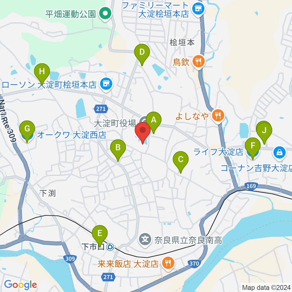 大淀町文化会館周辺のカフェ一覧地図