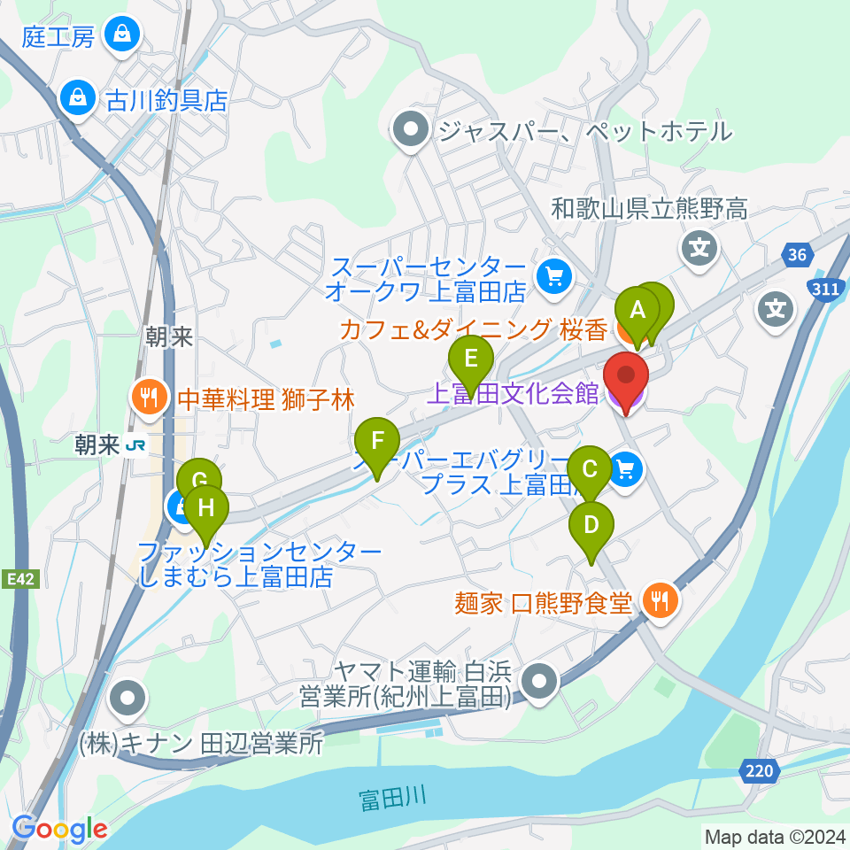 上富田文化会館周辺のカフェ一覧地図