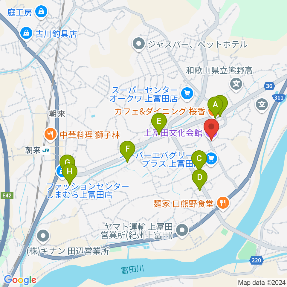 上富田文化会館周辺のカフェ一覧地図