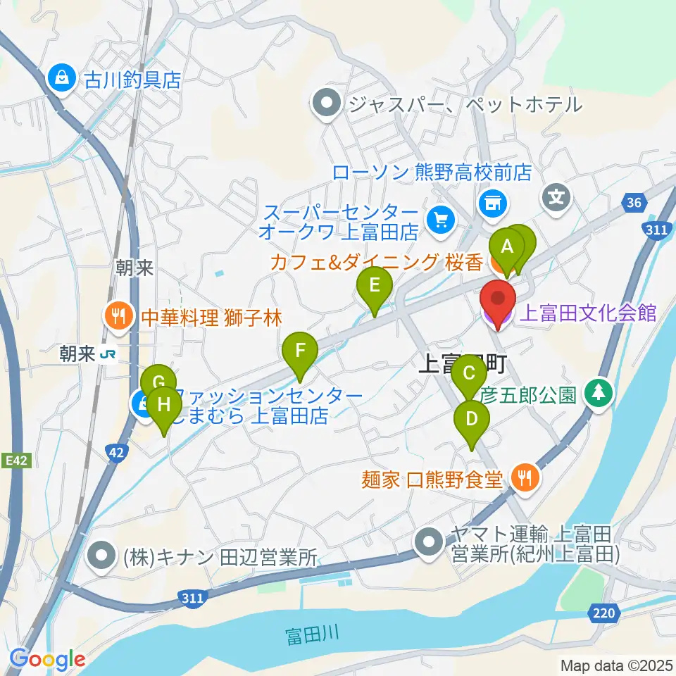 上富田文化会館周辺のカフェ一覧地図