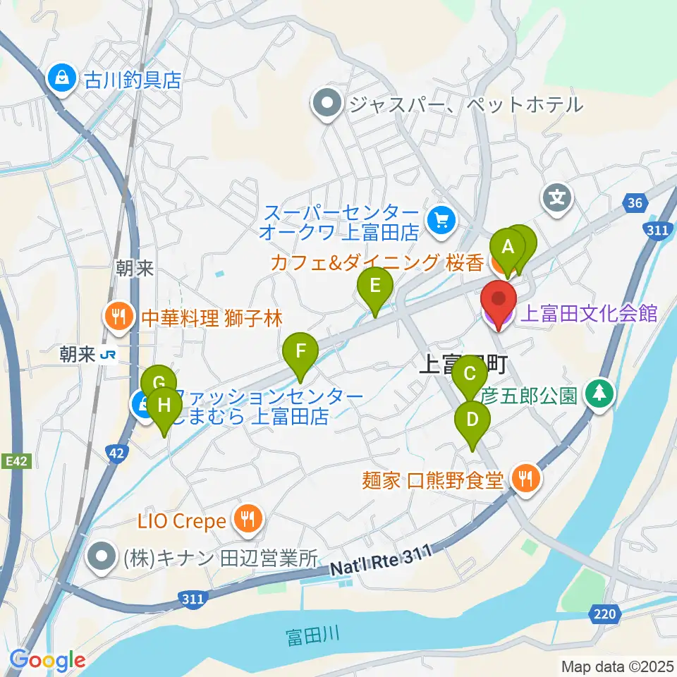上富田文化会館周辺のカフェ一覧地図