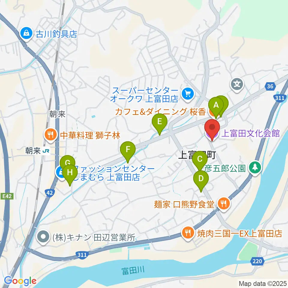 上富田文化会館周辺のカフェ一覧地図