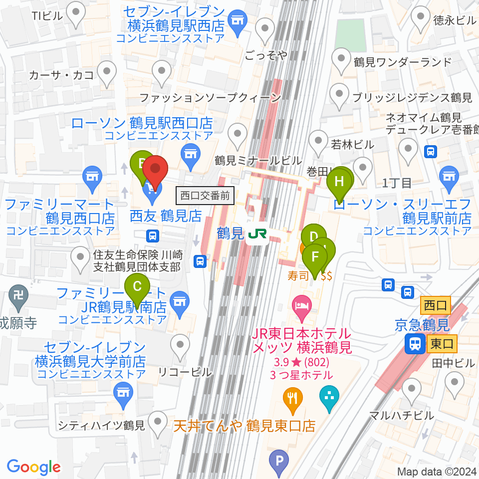 横浜市鶴見公会堂周辺のカフェ一覧地図