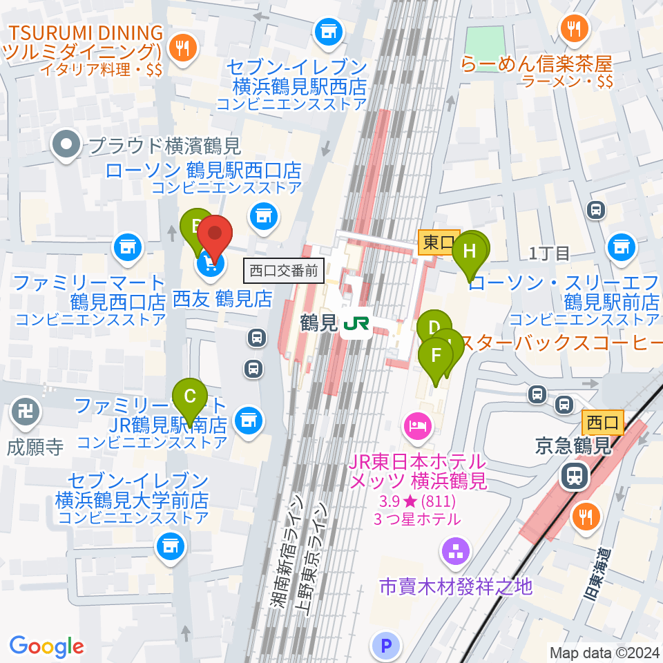 横浜市鶴見公会堂周辺のカフェ一覧地図