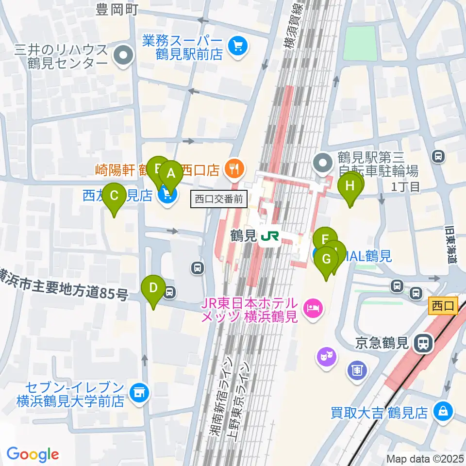 横浜市鶴見公会堂周辺のカフェ一覧地図