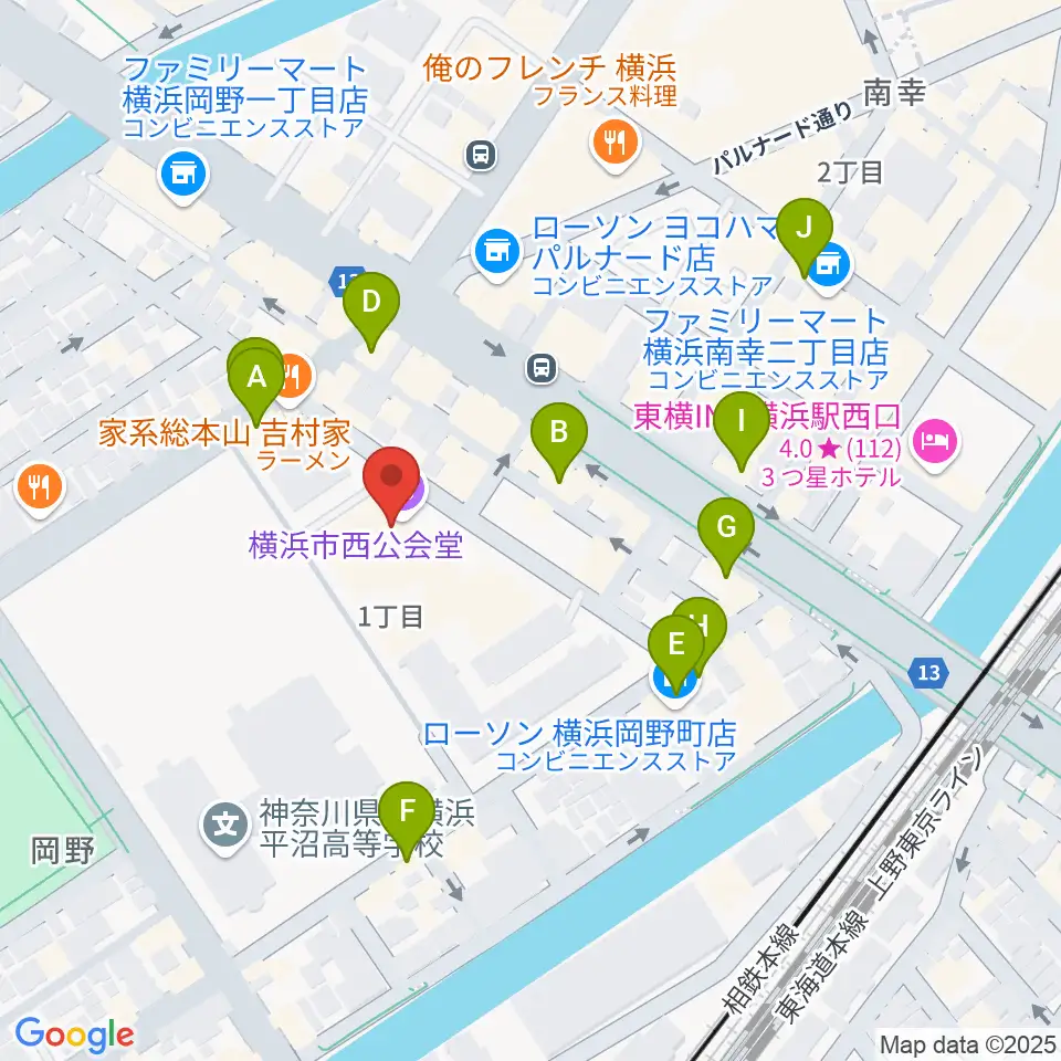 横浜市西公会堂周辺のカフェ一覧地図