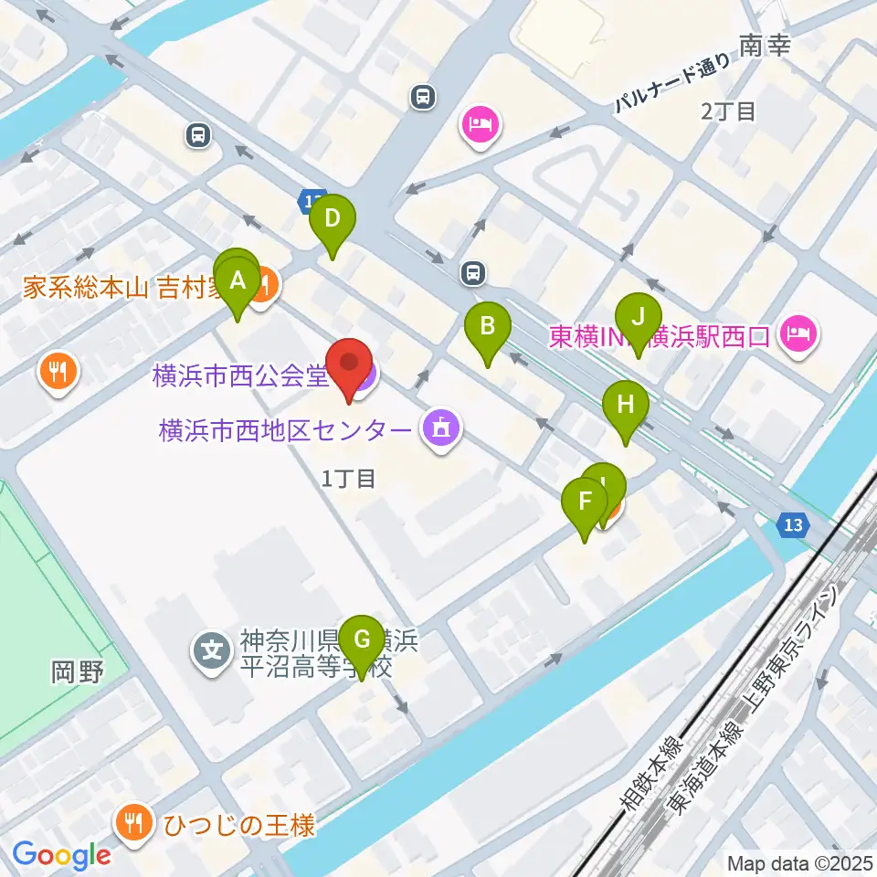 横浜市西公会堂周辺のカフェ一覧地図