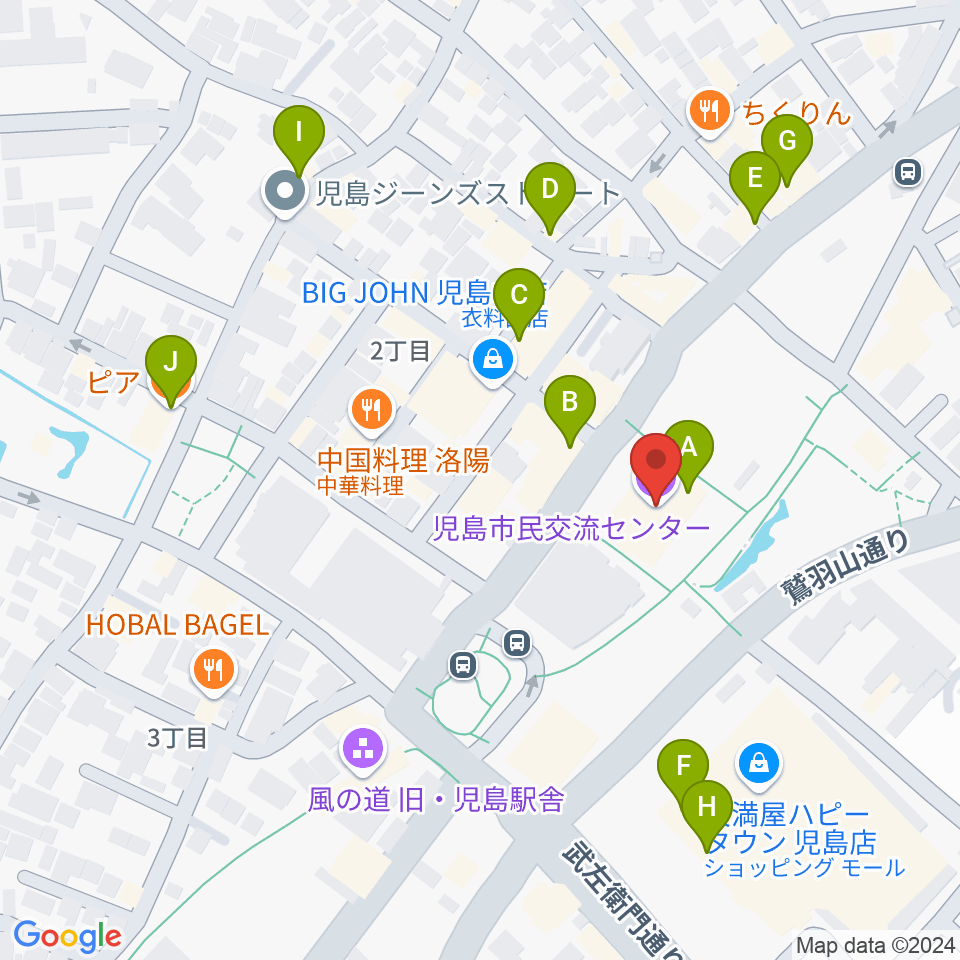 児島市民交流センター周辺のカフェ一覧地図