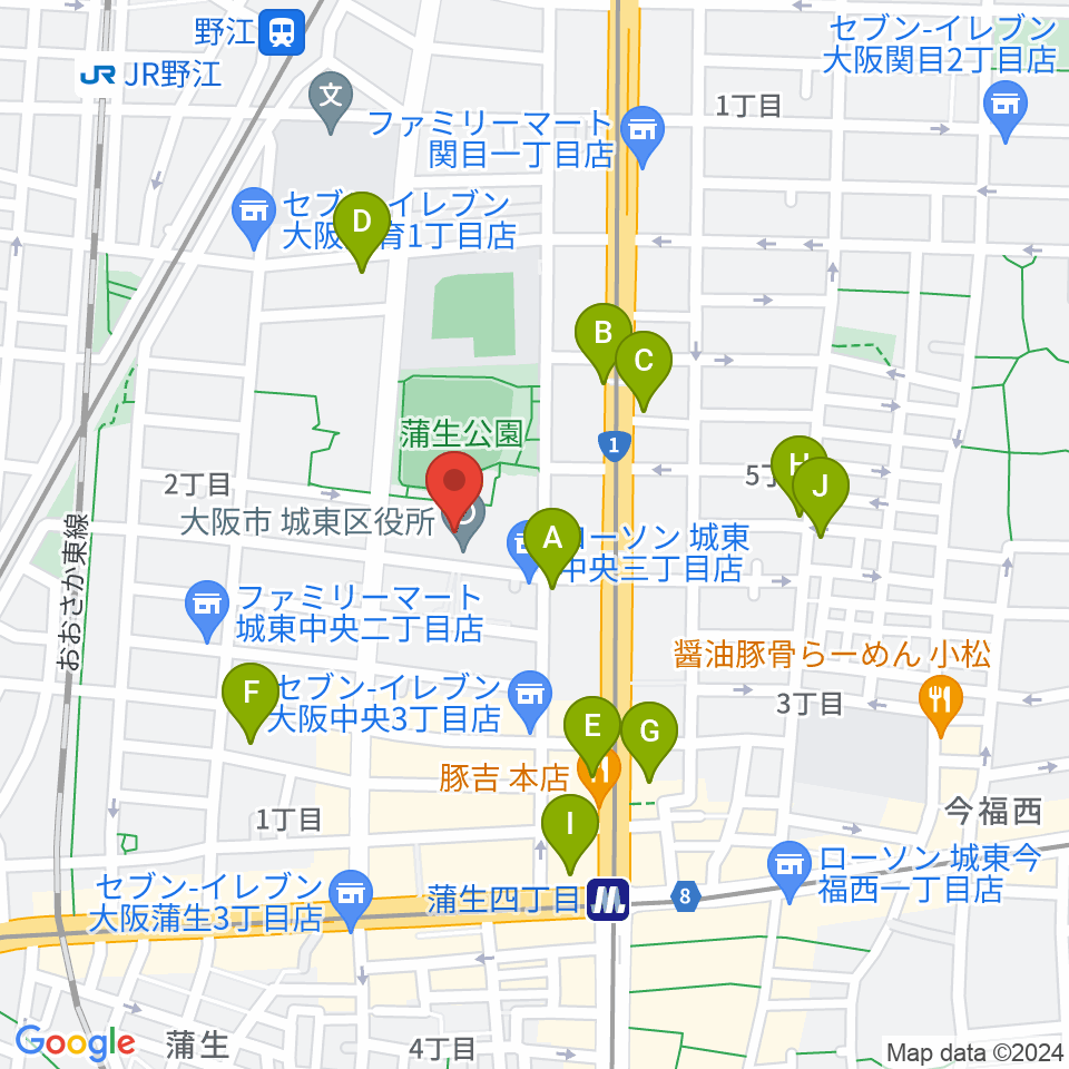 大阪市立城東区民センター周辺のカフェ一覧地図