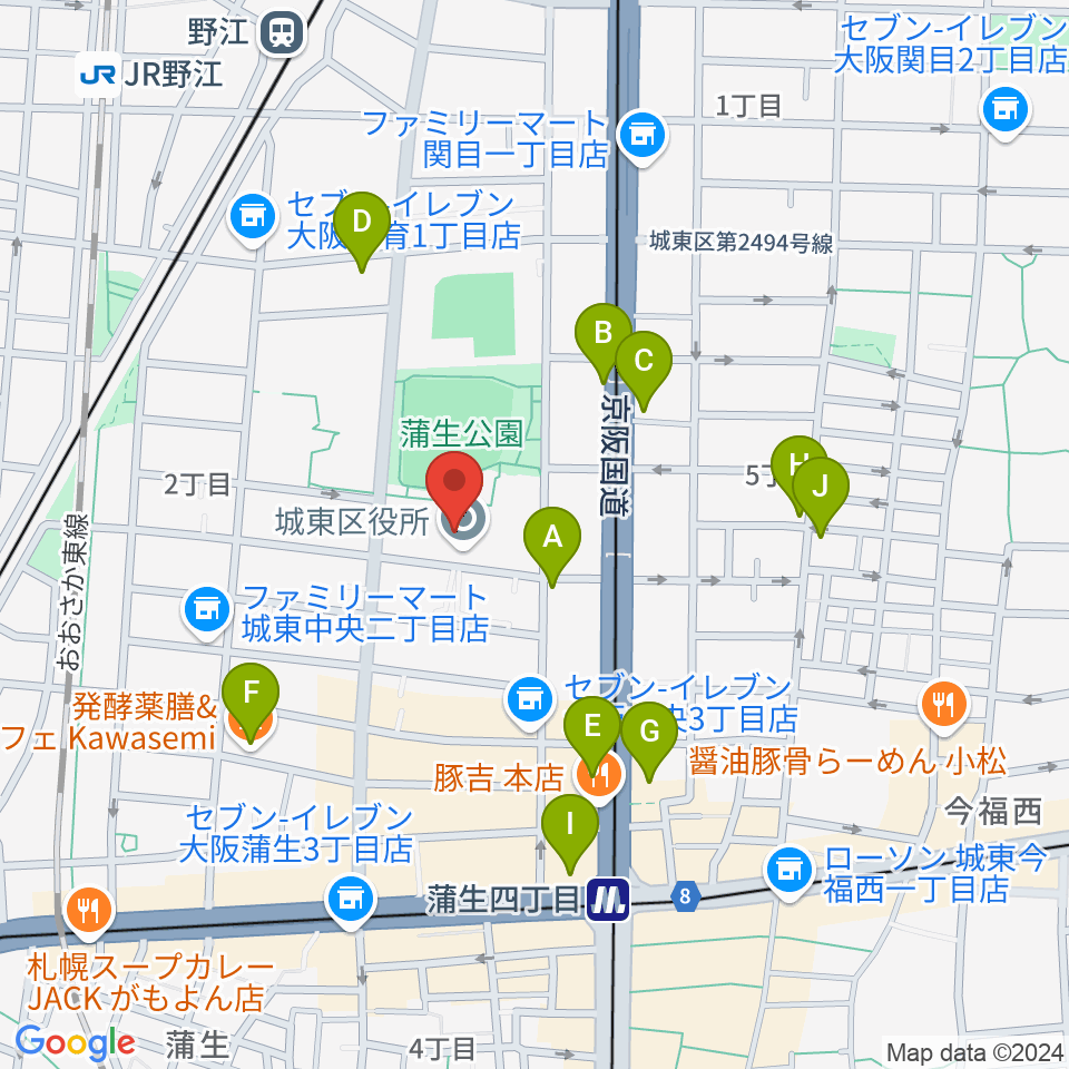 大阪市立城東区民センター周辺のカフェ一覧地図