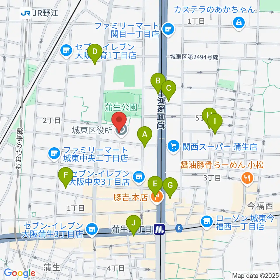 大阪市立城東区民センター周辺のカフェ一覧地図