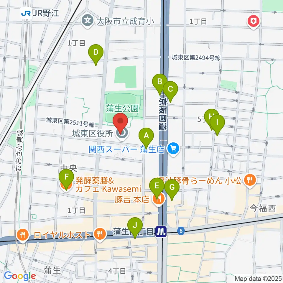 大阪市立城東区民センター周辺のカフェ一覧地図