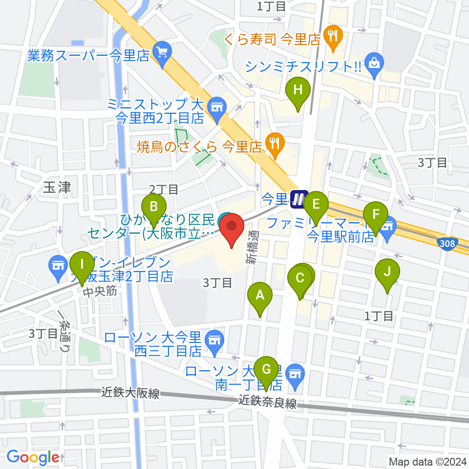 コミ協ひがしなり区民センター周辺のカフェ一覧地図