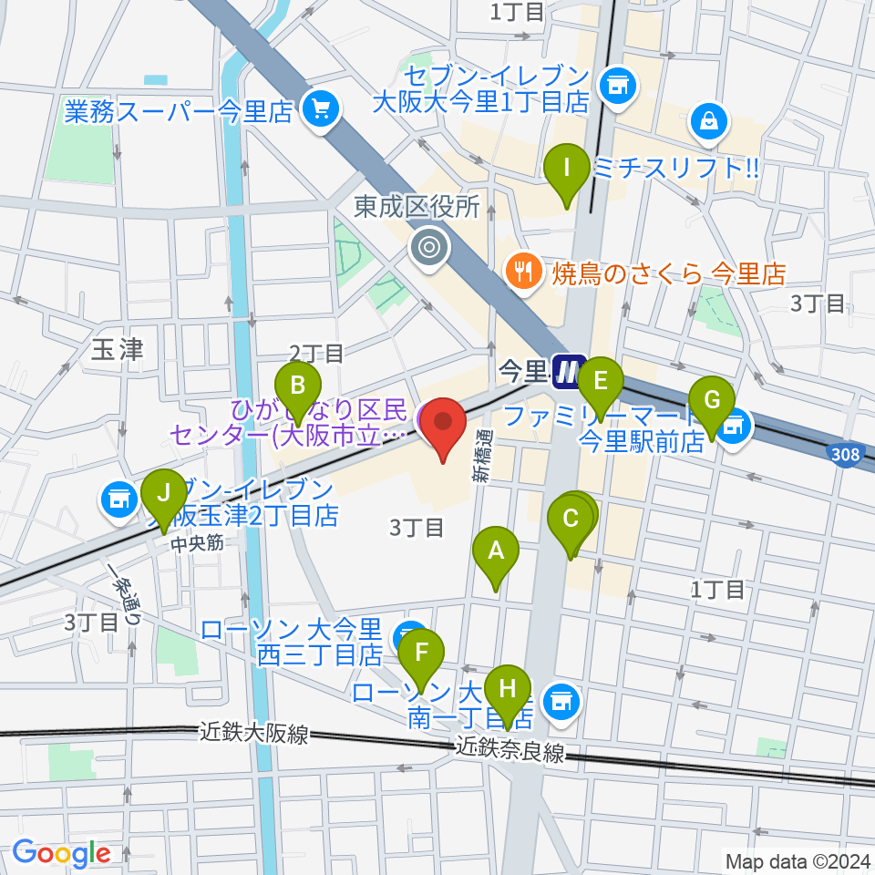 コミ協ひがしなり区民センター周辺のカフェ一覧地図