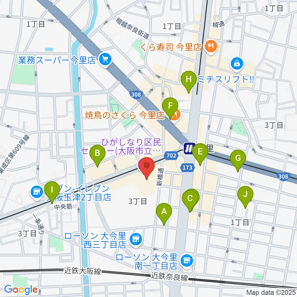 コミ協ひがしなり区民センター周辺のカフェ一覧地図