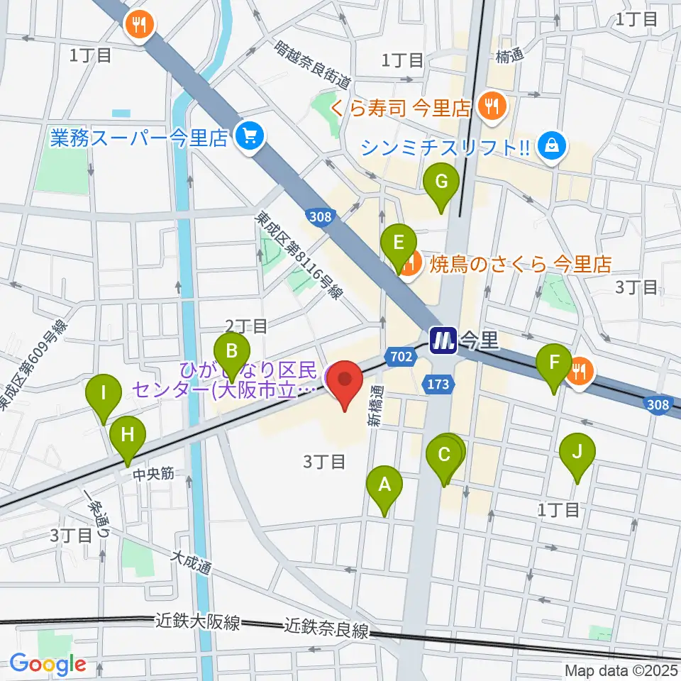 コミ協ひがしなり区民センター周辺のカフェ一覧地図