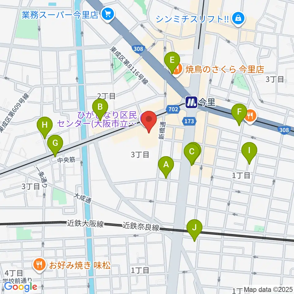 コミ協ひがしなり区民センター周辺のカフェ一覧地図